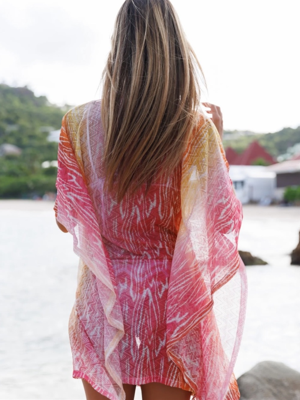 Missoni kaftan mini dress in pink and yellow
